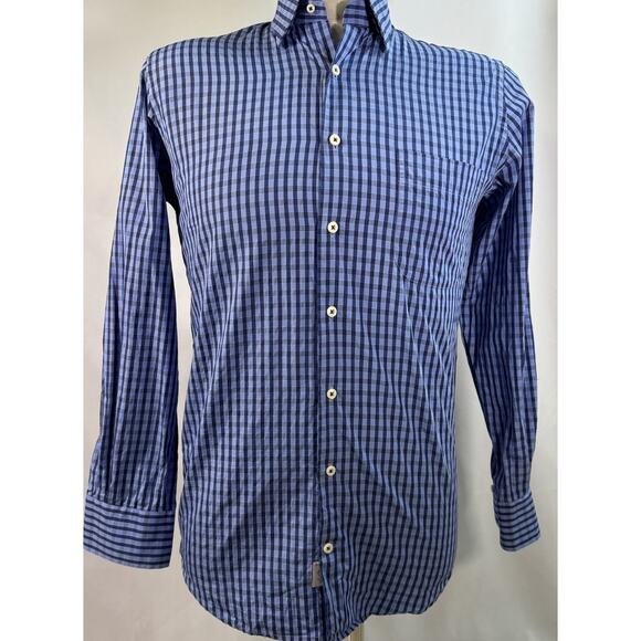 GOLF Peter Millar Shirt Mens Sm Blue Checks Plaid Button Down Long Sleeve Cotton - Picture 1 of 6